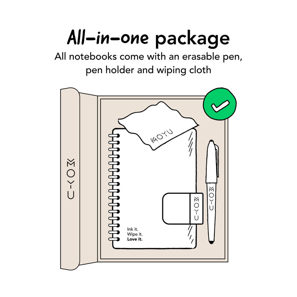 MOYU Löschbares Steinpapier-Notizbuch A5 Hardcover – 40 Seiten, Forest Green, Gemischte Seiten