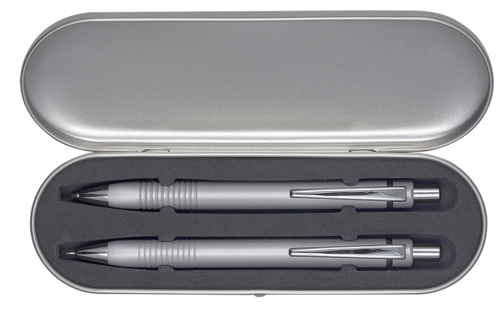 Schreib-Set SET TRIANGLE  SILBER, incl. 2-er Metall-Etui