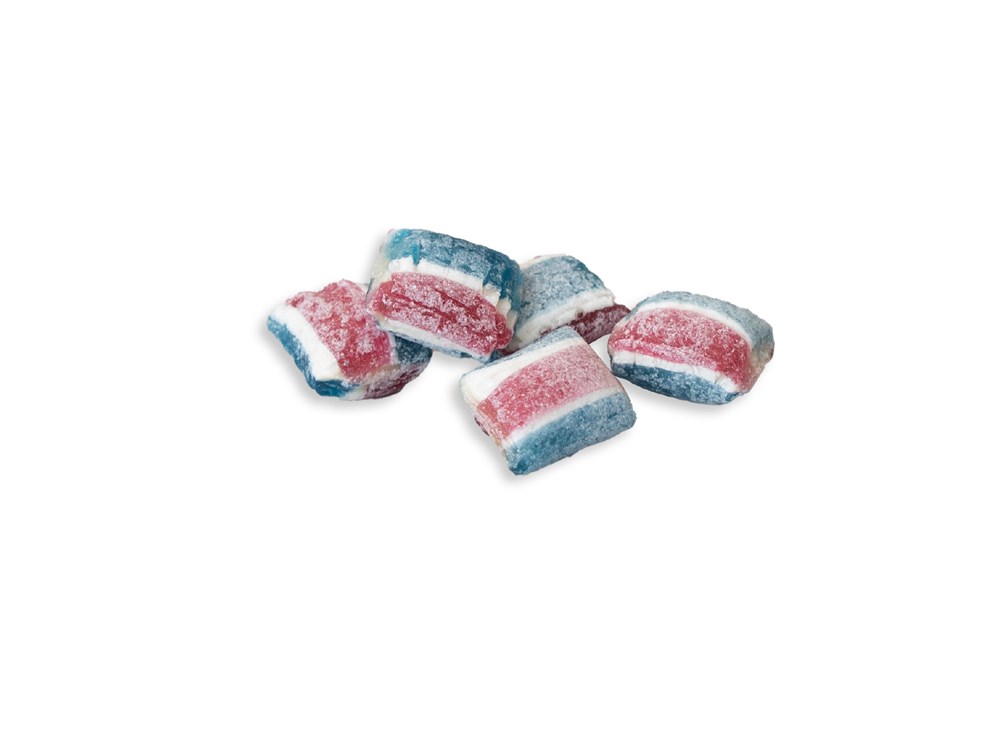 Beutelschachtel mit Bonbons 60 g  ,  Inhalt:  Bonbons Trikolore
