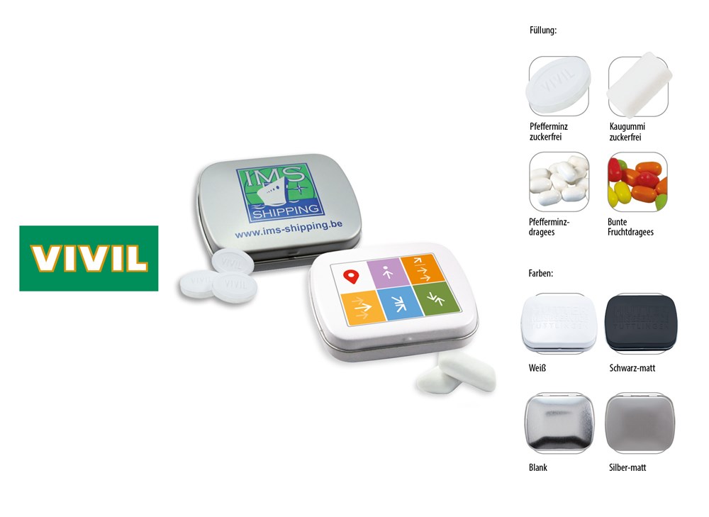 Klapp-Dose-59 20 g  ,  Inhalt:  Bunte Fruchtdragees gemischt (Dose)