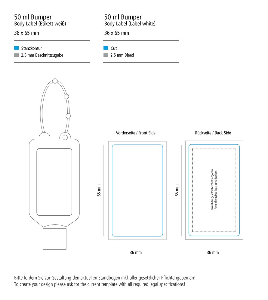 Sonnenmilch LSF 30, 50 ml Bumper blau, Body Label (R-PET)