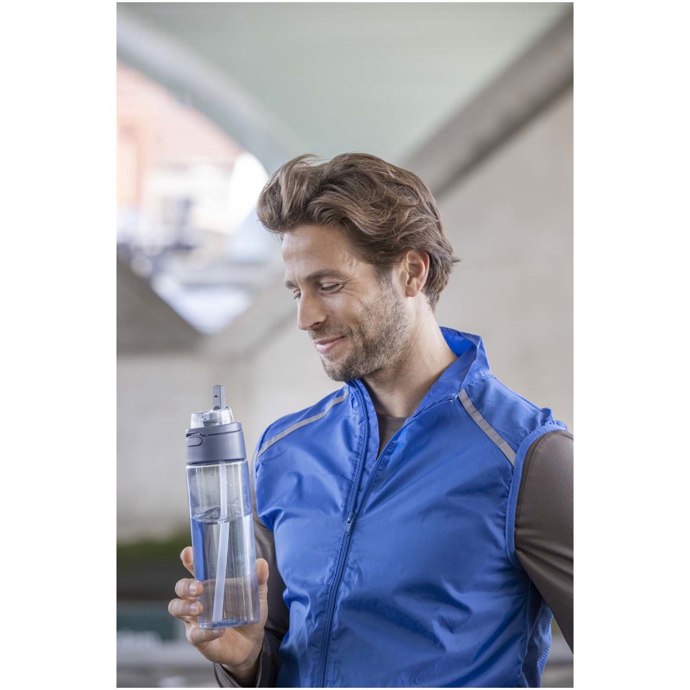 Theron 700 ml RCS Trinkflasche aus recyceltem Kunststoff mit Multifunktionsdeckel und Klappstrohhalm